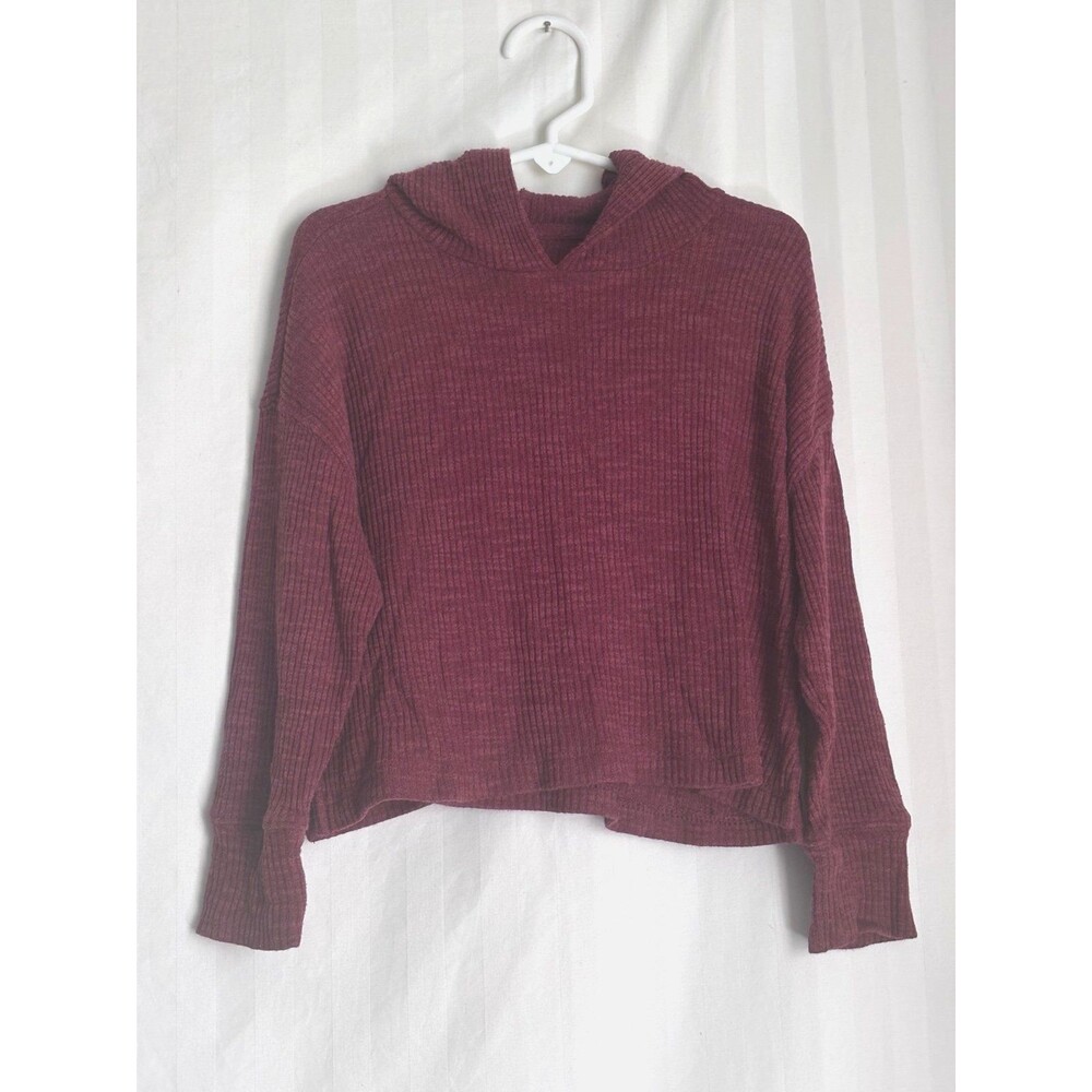 Old Navy Girls Burgundy Cozy Rib Knit Pullover Hoodie Sweatshirt Size XS 5 EUC
